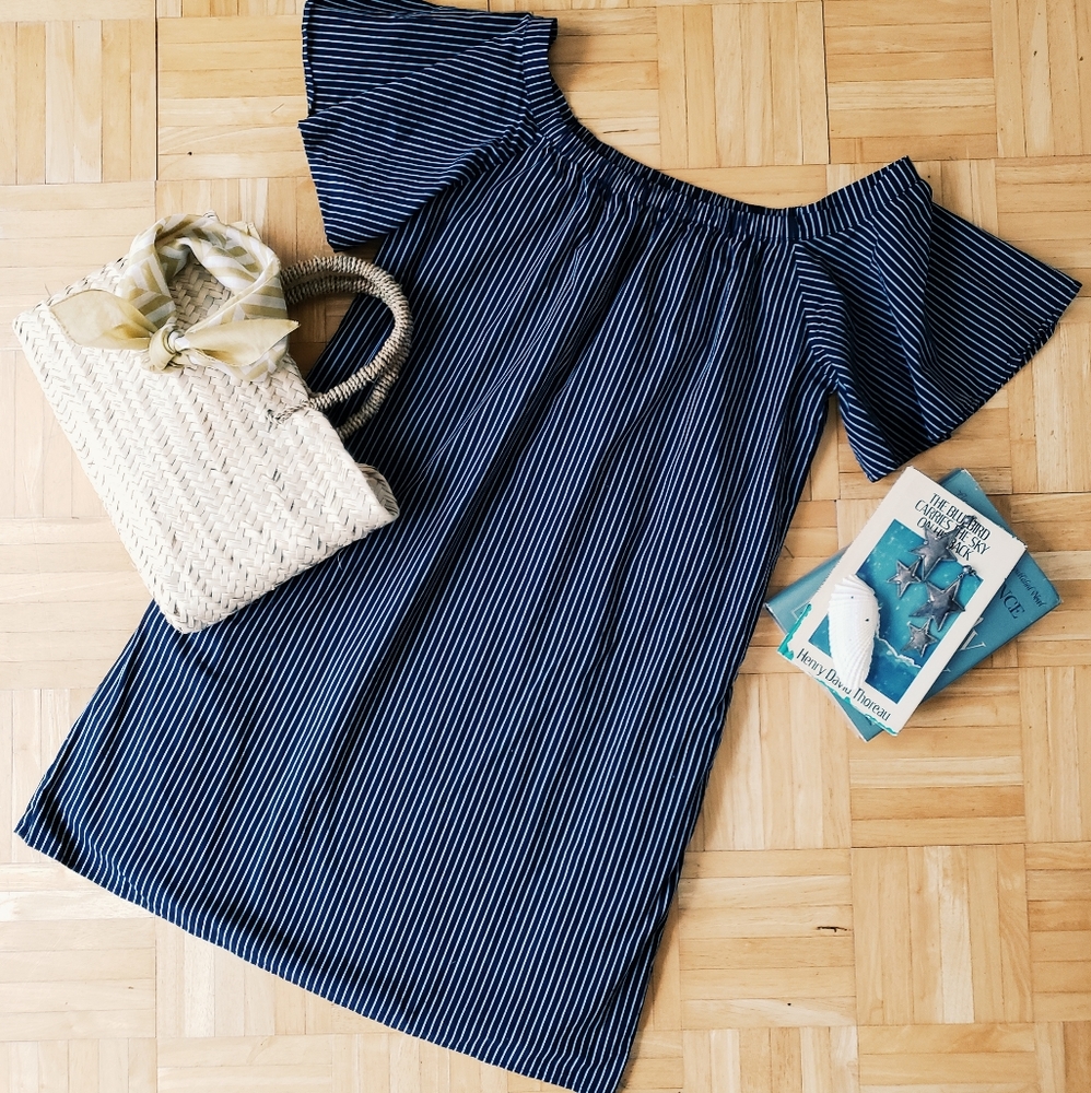 Banana Republic Navy Pinstripe Cotton Sundress